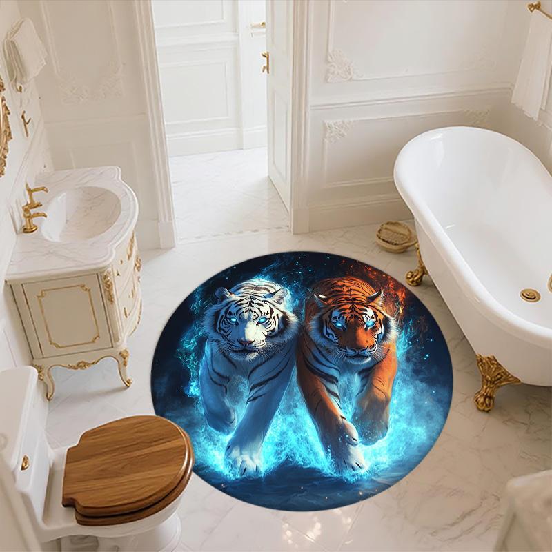 Flame Tiger,Round Area Rug,Carpet Rug for Living Room Bedroom Sofa Playroom Decor,Non-slip Floor Mat