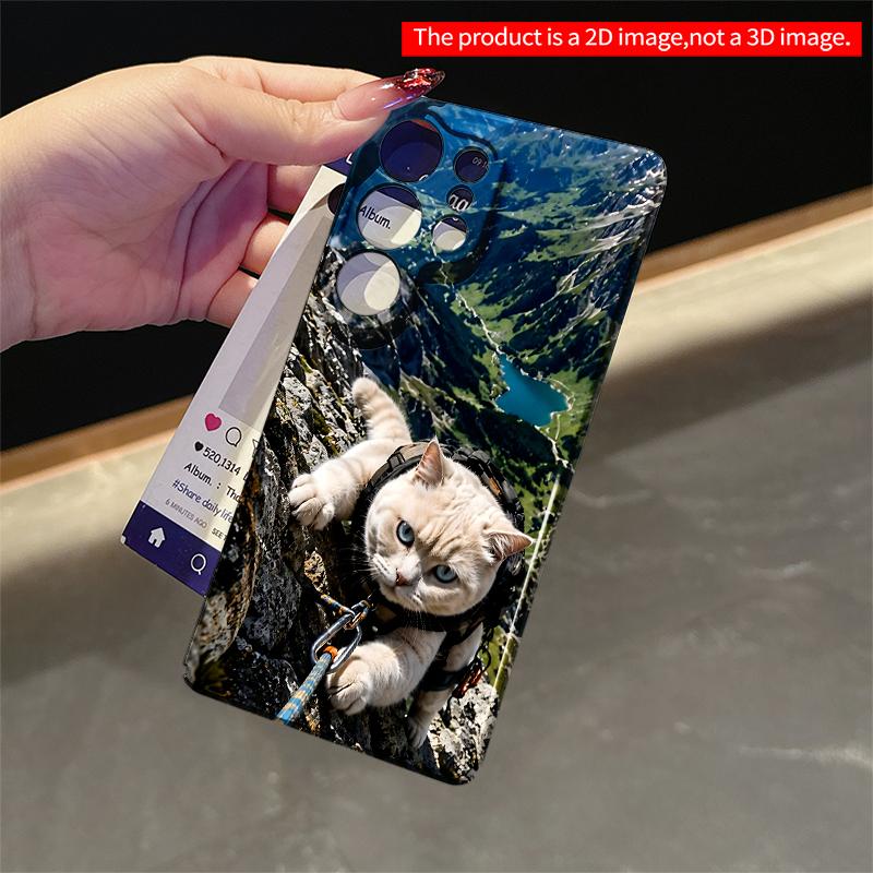 2DFlat Samsung Phone Case Climbing Cat with Harness On Mountain Peak Applicable To Galaxy S22 S23 S24 S25ULTRA S26 A12 A13 A14 A15 A16