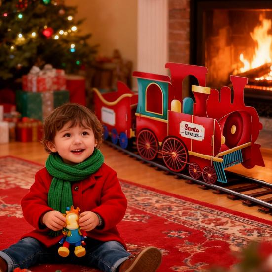 Christmas Presents Train Toy Santa Gift Boxes Express Gingerbread Classical Train Ornament Holiday Party Centerpieces Decoration Festival Gift