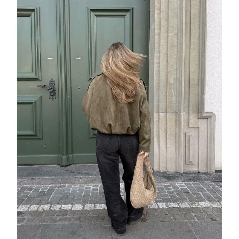 DAFIFY Women's Fashion Casual Solid Color Print Autumn Winter Long Sleeve POLO Neck Jackets & Coats