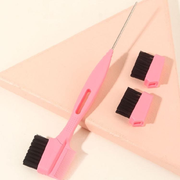Hair Control Edge Brush with Metal Rat Tail Comb Double Sided Hair Styling Brush