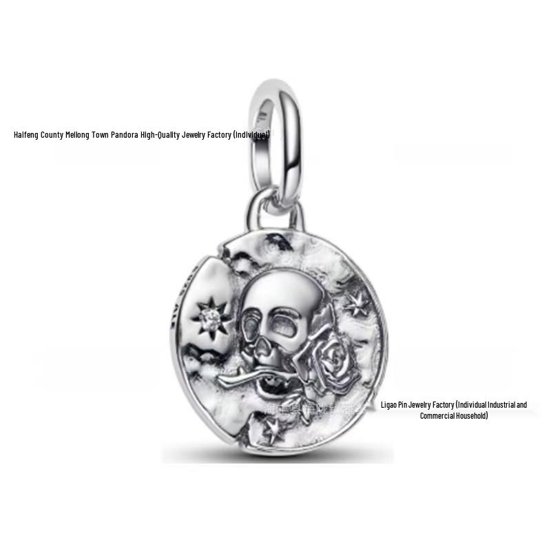 Pan's 925 Guardian Series Rose Medal Charm: Romantic Sun & Moon Coin DIY Accessory