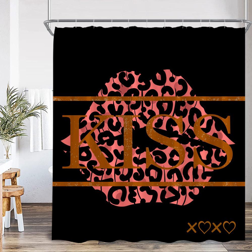 Kuss Liebe Duschvorhang Panther Sexy Lippenabdruck Romantisch Mode Badezimmer Dekor Frau Mädchen Moderner Duschvorhang Stoff mit Haken