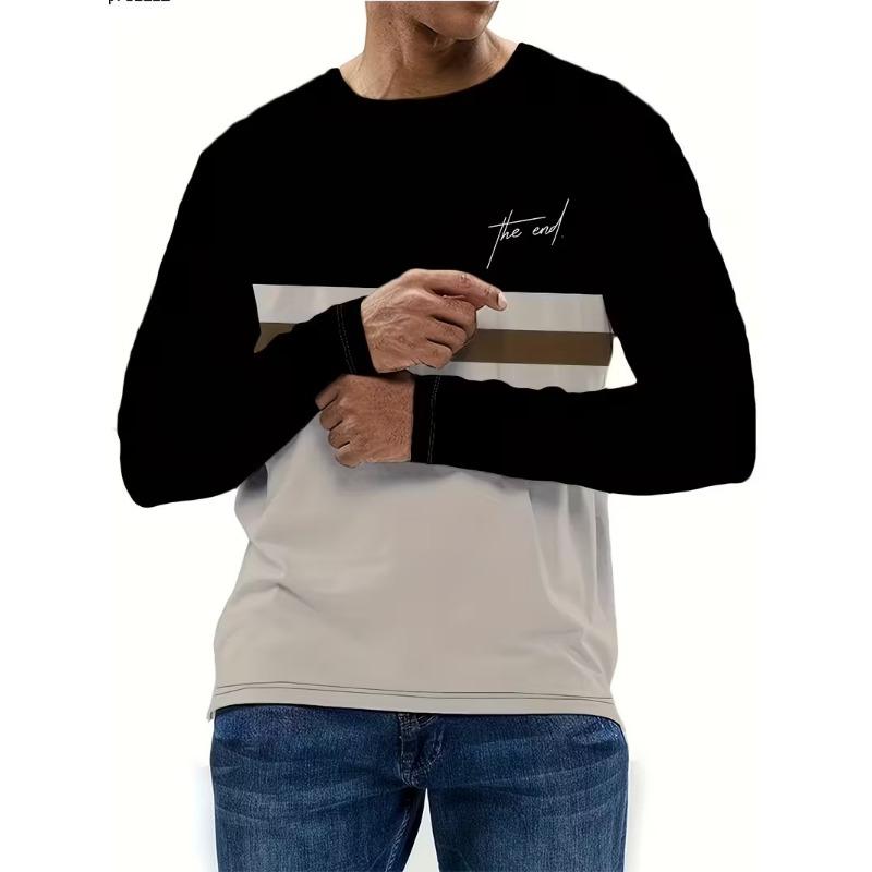 Simple Men's Stripe T-shirt Autumn Outdoor Casual Men's Long Sleeve Top Oversized RCrew Neck Long-sleeved T Shirt For Men