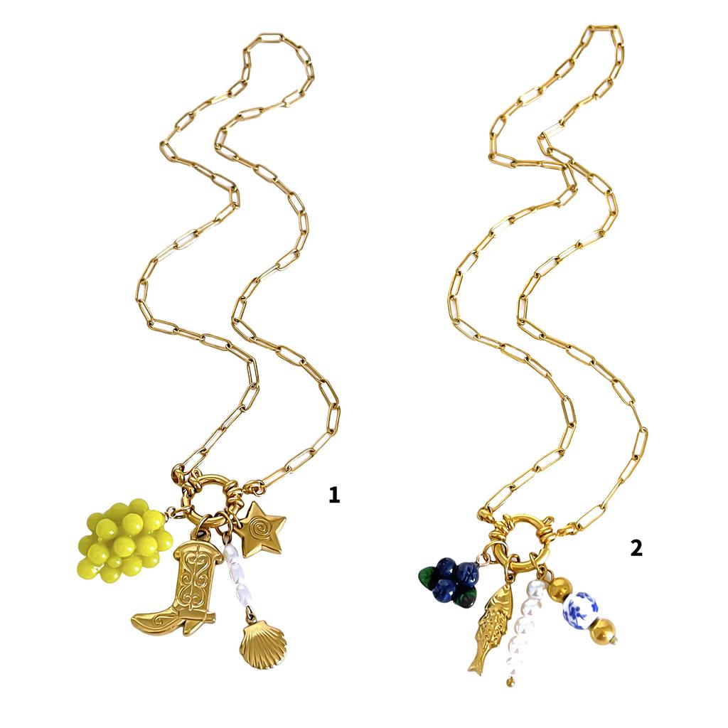 Elegant Imitation Pearls Grape Blueberry Pendant Necklace Titanium Steel Texture Suitable for Fashionable Women Present