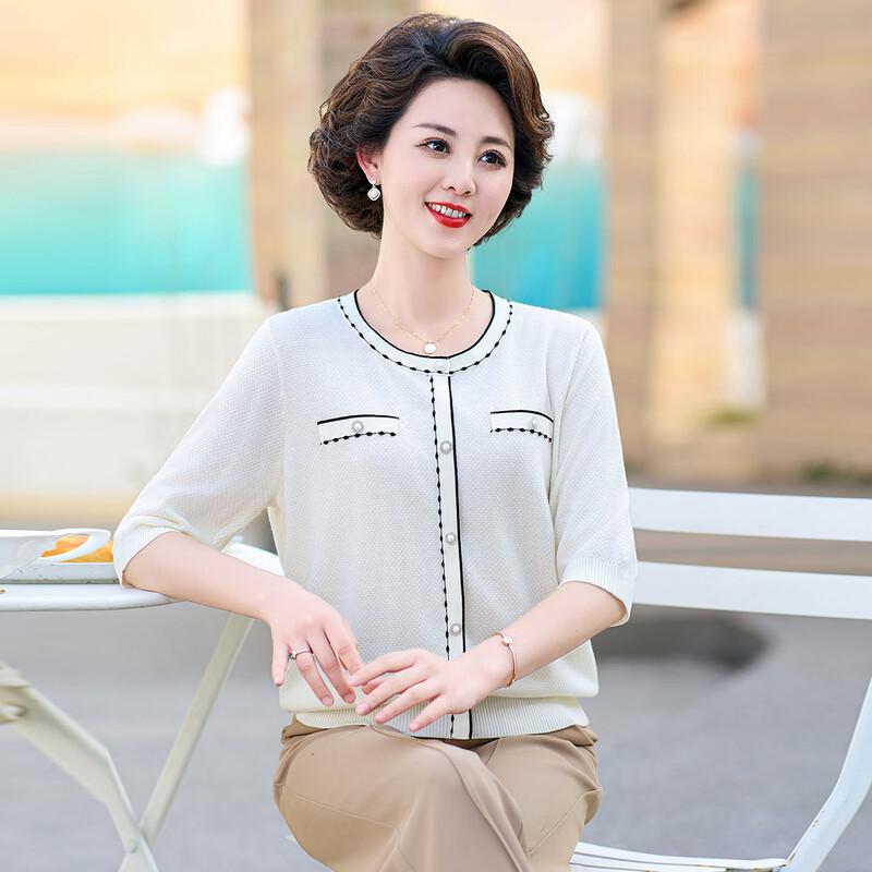 

Женская летняя футболка с коротким рукавом из ледяного шелка среднего возраста XL