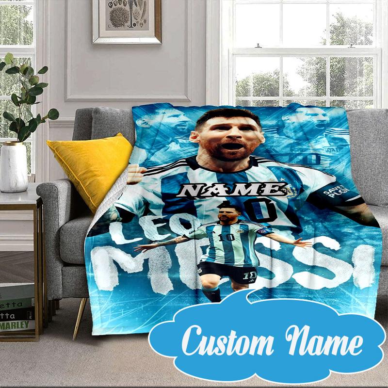 Custom Name Argentina's Messi Celebration Blanket bed sofa Blanket Flannel Blanket for Camping, Hiking, Picnic Essentials,gift for Fan family