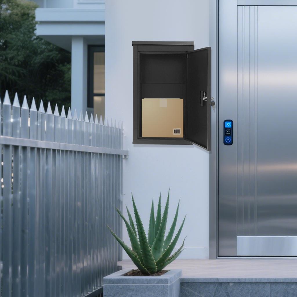 Carbon Steel Parcel Drop Box,Black Rectangular Wall-Mounted Package Delivery Box 14.96*11.42*25.4in/16.5*13.8*25.4in for Homes