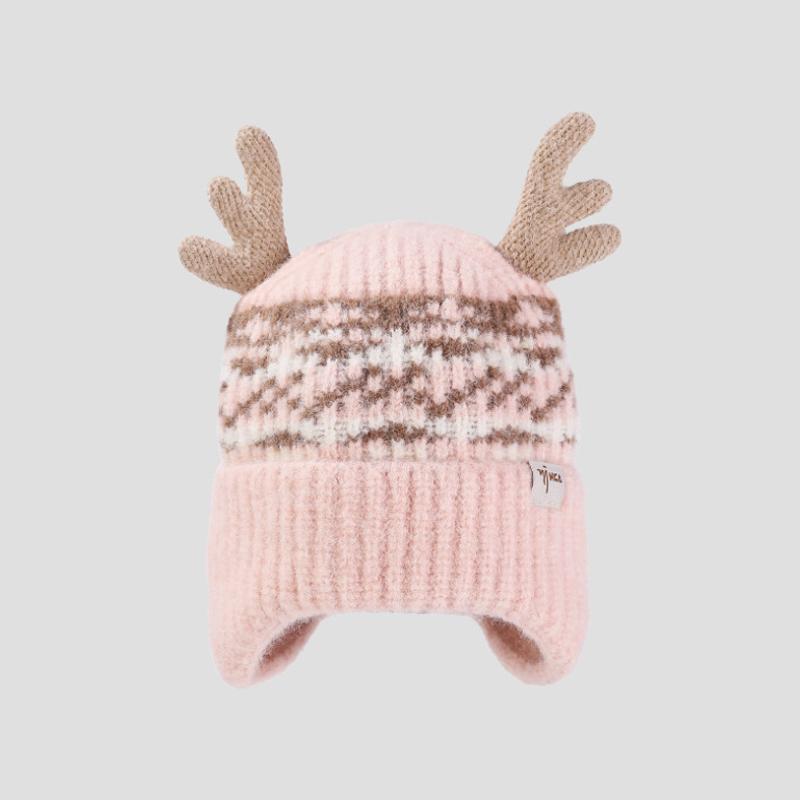 Christmas Antler Knitted Hat Women's Autumn Winter Warm Wool Hat Velvet Ear Protection Cap