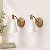 Mid Century Modern Brass Wall Sconces  White Cone Shade Bedside Lights