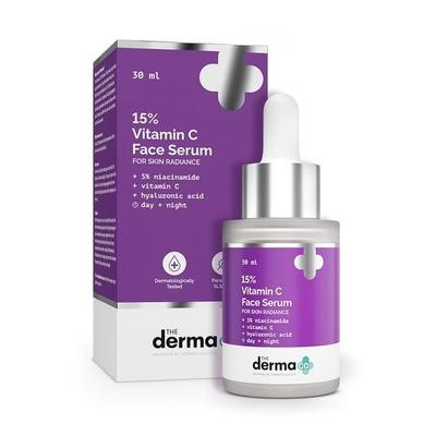 The Derma Co 15 % Vitamin C-Gesichtsserum für strahlende Haut | 5 % Niacinamid und Hyaluronsäure | Nicht reizend, nicht klebrig, für Männer und Frauen – 30 ml