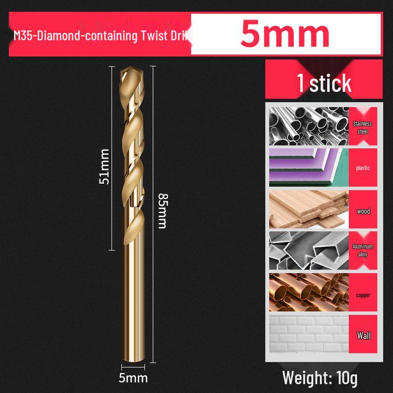 Cobalt-Enhanced Extended Length Twist Drill Bit Set - Super Hard Stainless Steel Alloy, 4.2mm.