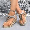 Fashion 2025 New Women's Thick Platform Wedge Sandals Fashion Trend Diamond Leisure Leather Sandals Bohemian Style Bohemian Roman Shoes