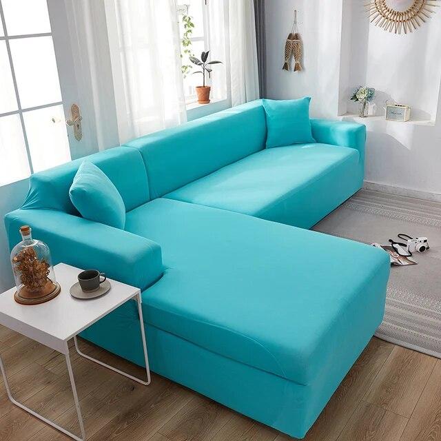 Sofa Covers For Living Room Elastic Solid Corner Couch Cover L Shaped Chaise Longue Slipcovers Chair Protector 1 /2 /3 /4 Seater