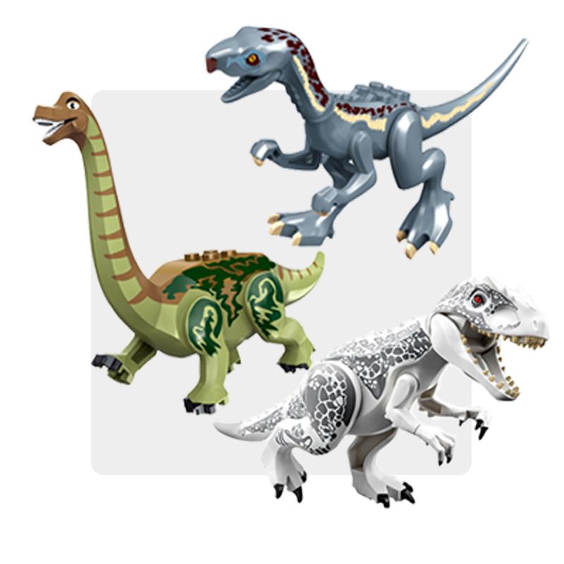 Non-Toxic Jurassic Dinosaurs World Velociraptor Triceratops Indominus T-Rex Model Building Blocks Assemble Educational Toys For Kids Gifts