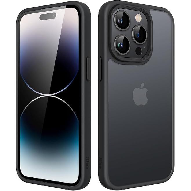JETech Matte Case for iPhone 14 Pro Max 6.7-Inch, Shockproof Military Grade Drop Protection, Frosted Translucent Back Phone Cover, Anti-Fingerprint чёрный
