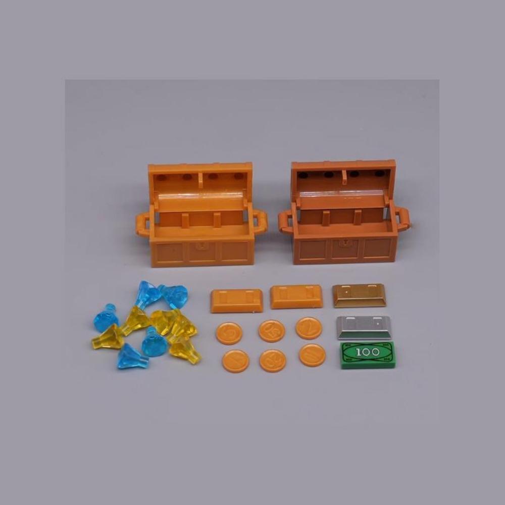 

MOC Персонаж Сцена Строительные Блоки Аксессуары Сейфы для Сокровищ Золотые и Серебряные Руды Алмазы Коробки для Долларов Ключи Игрушки Подарочные Кирпичики