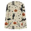 Women's Halloween Print Long Sleeve Top with Round Neck and Hem Slit