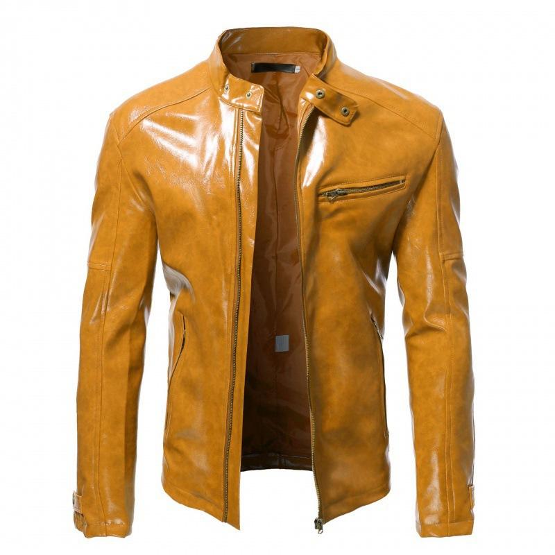 Spring and Autumn New European and American Men's PU Leather Jacket Stand-up Collar Punk Motorcycle Leather Jacket Handsome Jacket Trend