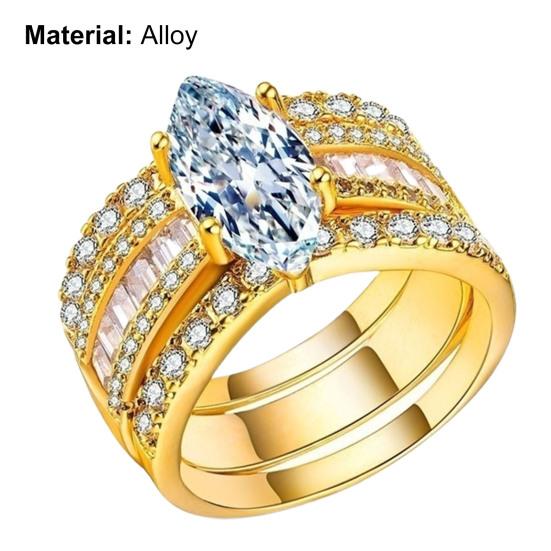 3Pcs Couple Rings Jewelry Geometric Rhinestone Electroplated Sparkling Rings for Wedding