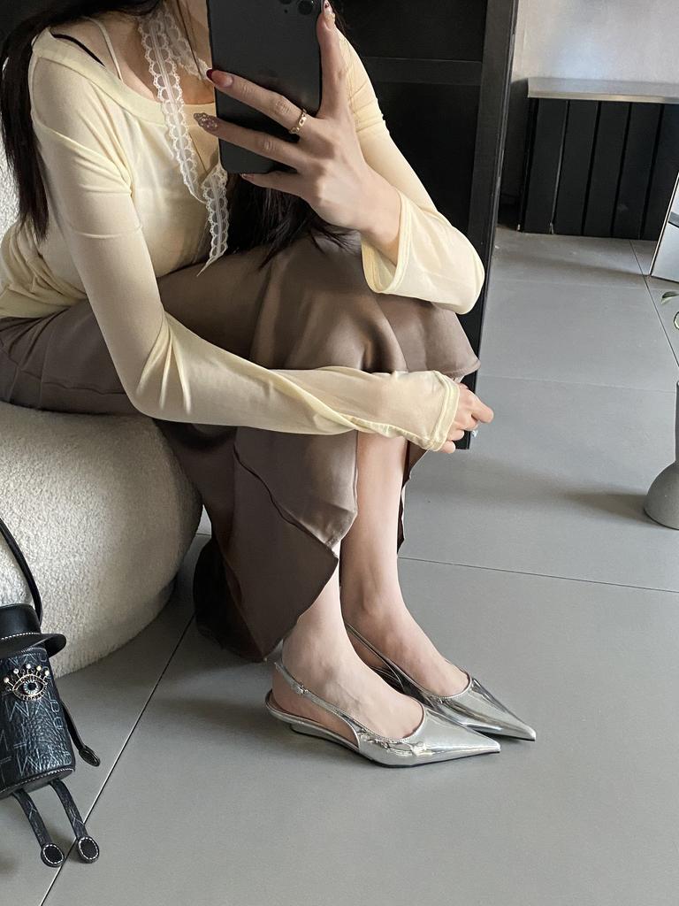 2025 spring new pointed wedge heel short heel European and American fashion bag head women's shoes