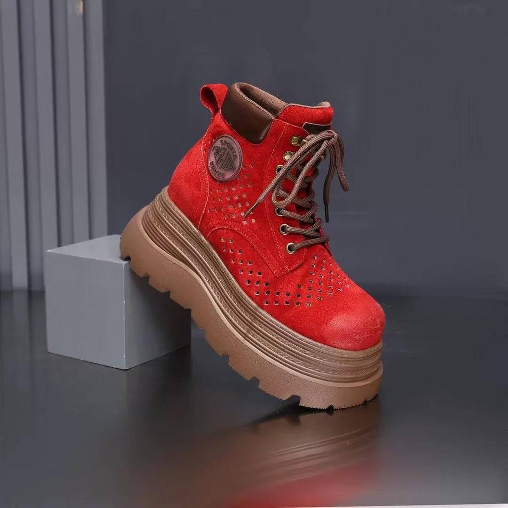 Outdoor Martin Boots Women's 2025 Summer New Popular Breathable Inner Heightening Hollow Pink Small Thick-soled Short Boots