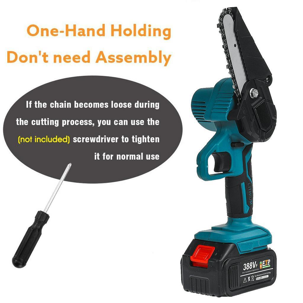 Mini Akku-Elektrosäge 4 Zoll Holzbearbeitungs-Kettensäge mit 2 Stück Lithium-Batterie Zum Entasten Holzschneidewerkzeuge 26V