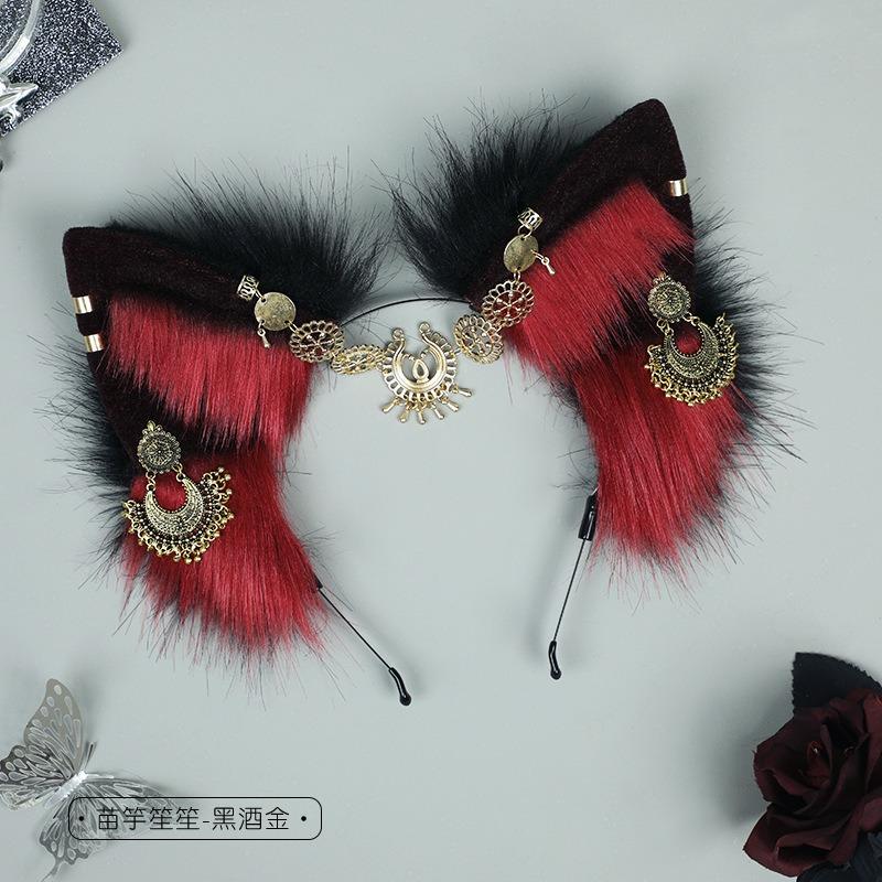Metal Miao headgear Exotic hair accessories Antique comics cosplay jewelry Plush simulation animal ear headband