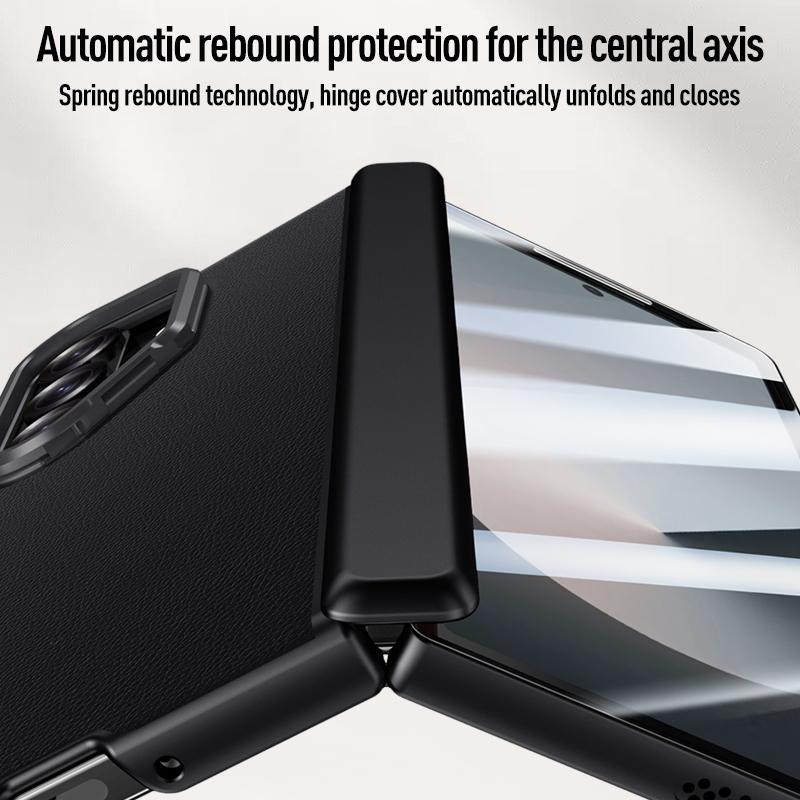 Luxury PU Leather Hard PC Hinge Protection Phone Cover for Samsung Galaxy Z Fold 6 Case with Screen Protector Bracket
