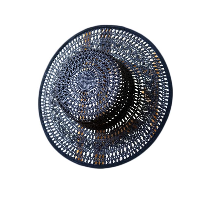 French Retro Elegant Hollow Woven Flat Top Top Hat Women'S Summer Sunshade Vacation Straw Hat Straw Hat Beach Japanese