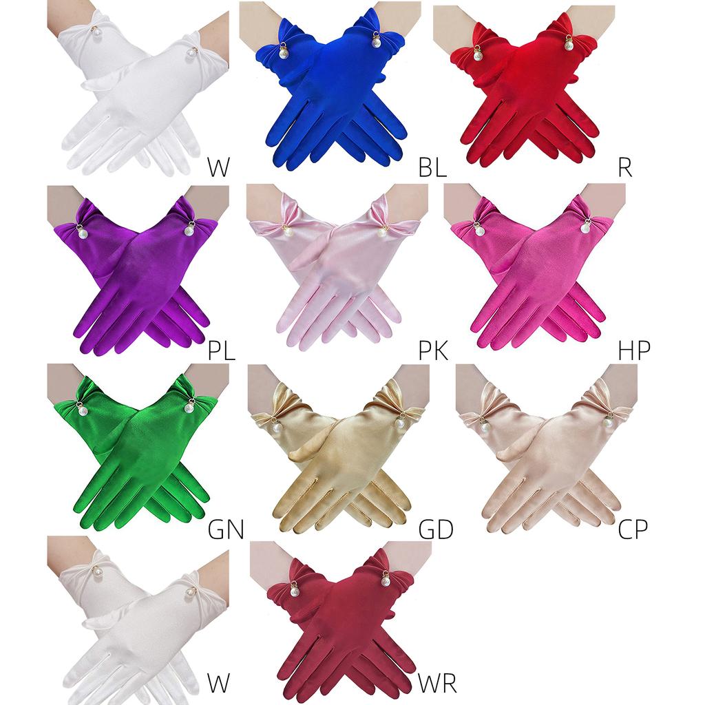 Satins Gloves Evening Gown Gloves with Pearls Decors Wedding Bride Gloves for Formal Occasion Stage Props Hand Gloves