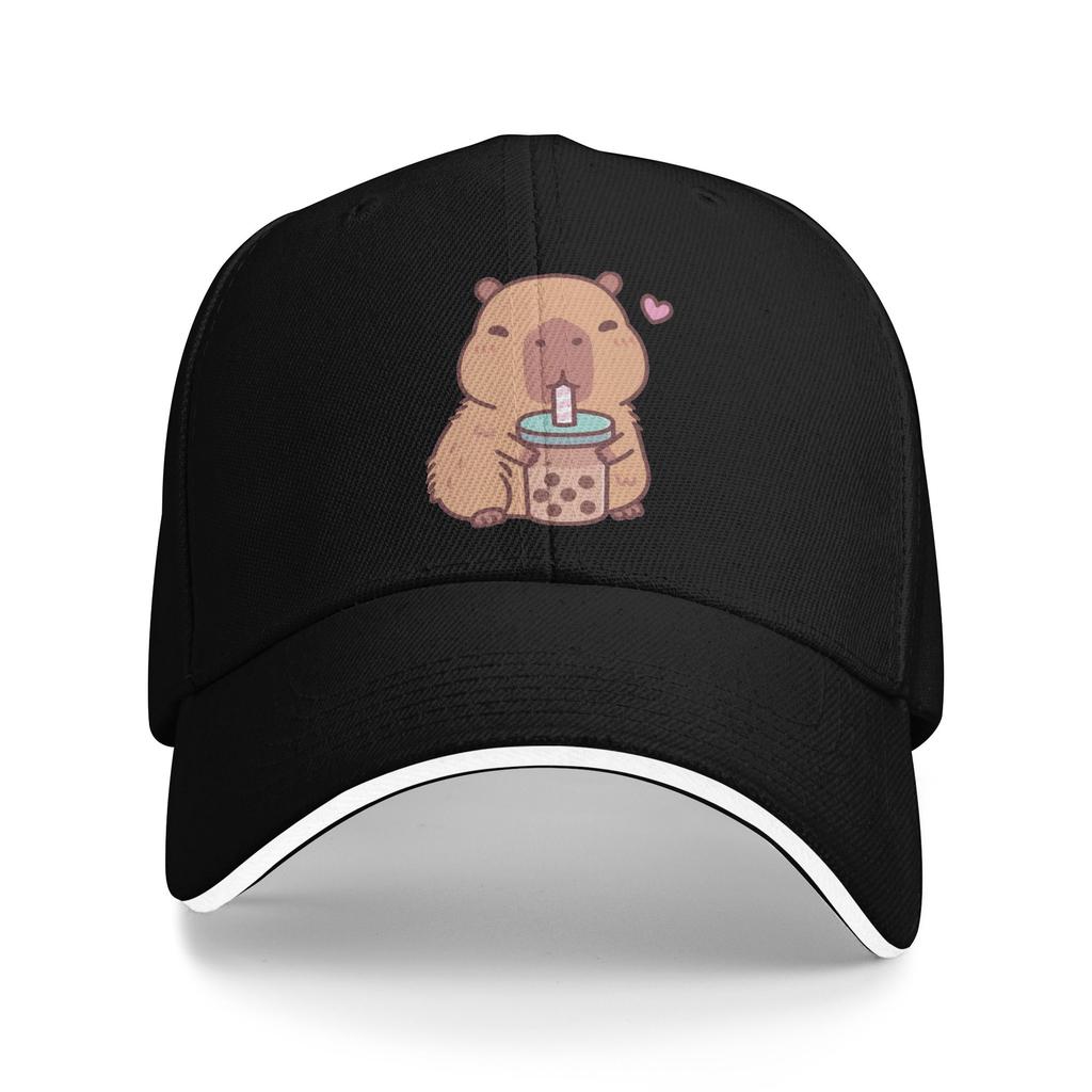 Summer Cute Capybara Loves Drinking Bubble Tea Baseball Cap Fishing y2k Cute Design Sun Trucker Hat Men Breathable Baseball Caps