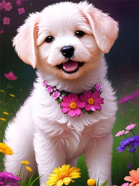 Diamond Painting Kit Dog Flower Full Square/Round Embroidery Mosaic Animal Home Decor