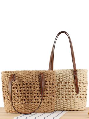 Französische modische Strandtasche aus Papierseilgeflecht mit großem Fassungsvermögen für Damen