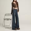 High waist does not stick to the legs, slightly pulled jeans for women, loose flared wide-leg pants in autumn and winter, slightly pulled jeans for