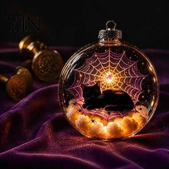 Festive Hanging Decoration Halloween Clear Ball Decoration, Glowing Sphere Ornament with Skeleton, Pendants Pumpkin, Spider Web, Black Cat Decor,