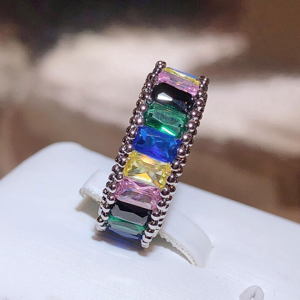 Exquisite Multicolor Color Zircon Ring for Women Rainbow Color Jewelry Opening Adjustable High Quality Ring Personality Jewelry Cocktail Party Jewelry