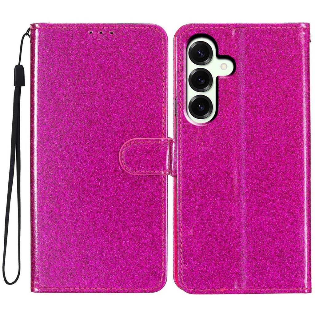 Dla Samsunga Galaxy S25 FE Etui Portfelowe Brokatowe Odporne na Zarysowania Skórzane Etui z Podstawką i Paskiem