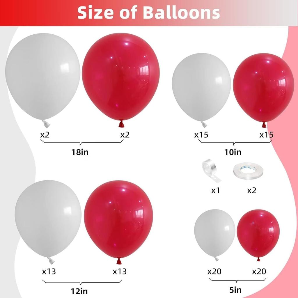 100 pieces of red and white balloon arch set, suitable for birthday, Christmas, and New Year decorations