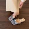 French thick heel slippers fairy shoes wear 2025 new summer skirt lace bow sandals