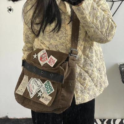 Vintage Casual Crossbody Tassen Dames Preppy Stijl Patchwork Messenger Bag Vrouwelijk Harajuku Grunge Esthetiek Handtas