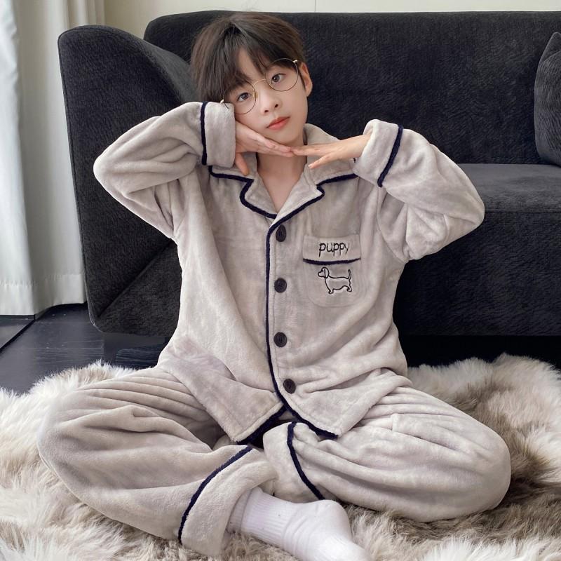 Jungen Warmes Korallenfleece Pyjama-Set Langarm Verdickt Hausanzug Kinder Winter