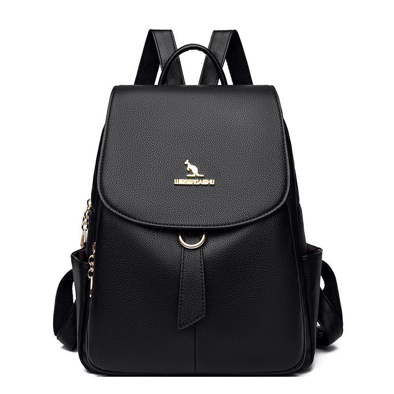 

Женский рюкзак Однотонный кожаный дорожный рюкзак чёрный