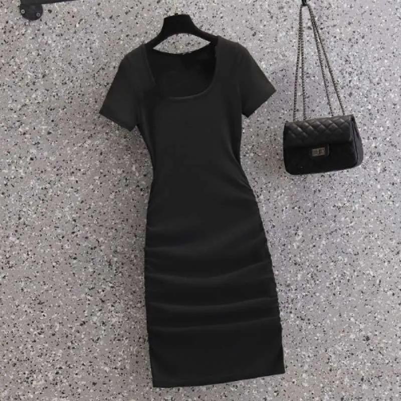 

Юбка Ice Silk с утягивающей талией и бедрами, женское трикотажное мини-платье с короткими рукавами, трикотажные платья для вечеринок L чёрный