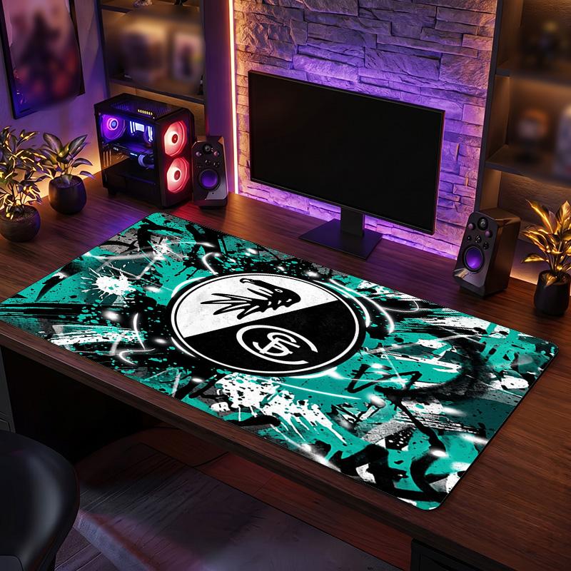 SC Freiburg FC Theme Pattern Mouse Pad, Soccer Logo Design XXL Gaming Desk Mat Non-Slip Computer Mouse Pad