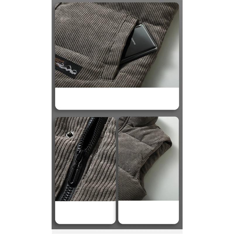New Vest Jacket Men's Autumn Winter Warm Sleeveless Coat Stand Collar Padded Waistcoat Corduroy Work Wear Male Clothes 5XL