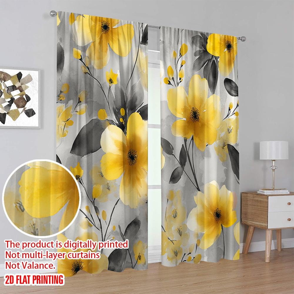 2pcs,2D Plane Printing Curtain Fabric Sunflower Whimsy Polyester Easy Install (without Rod) Decorations Outdoor Perfect for
