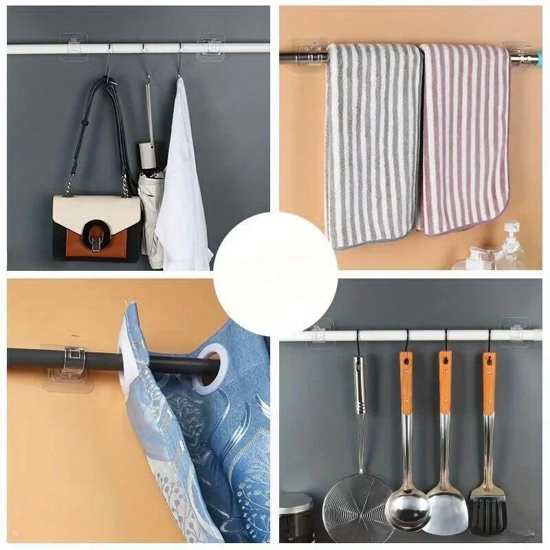 10pcs No-Drill Adhesive Curtain Rod Holders - Self-Adhesive Wall Mount Brackets for Home and Hotel, Universal  Non-Electric Use
