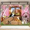 1pc Farm Pink barn background fabric cowgirl Wooden door animal flower foot rustic farmhouse plate cow birthday photo background