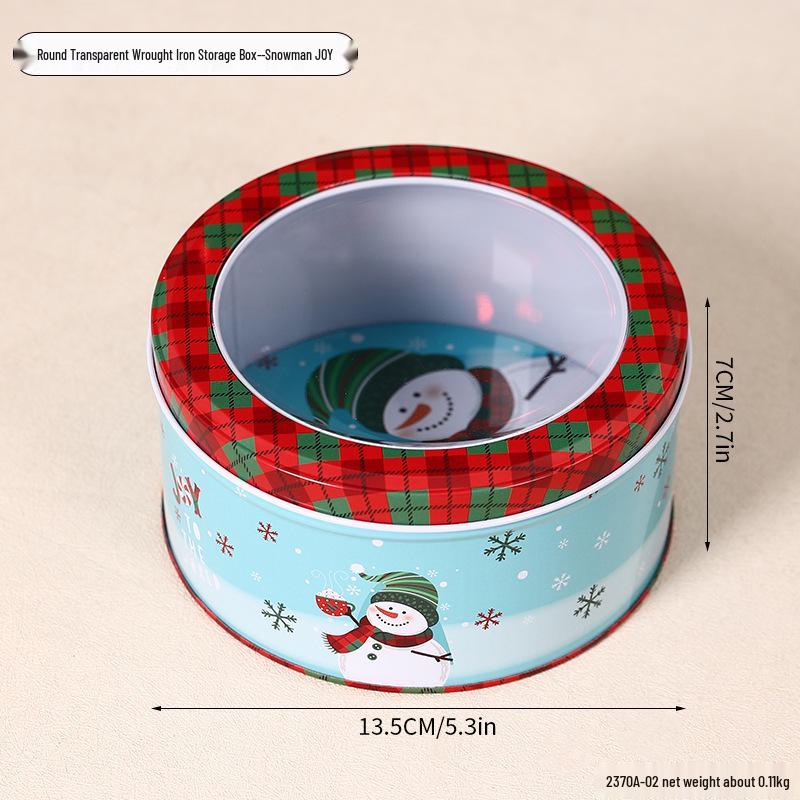 Christmas Transparent Round Tin Box for Cookies, Candy, and Chocolate Gifts